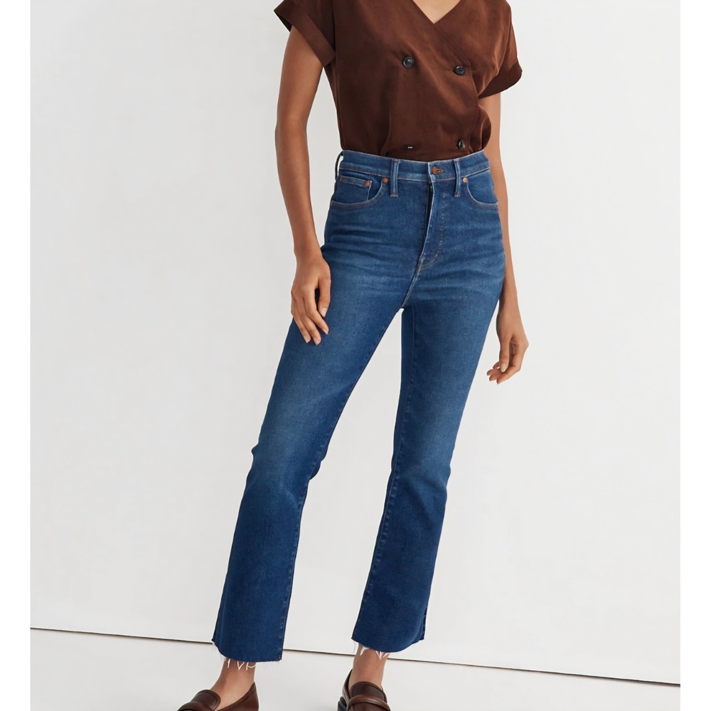 Madewell Cali Demi-Boot High Rise Jeans in Blue Raw Hem Size 27